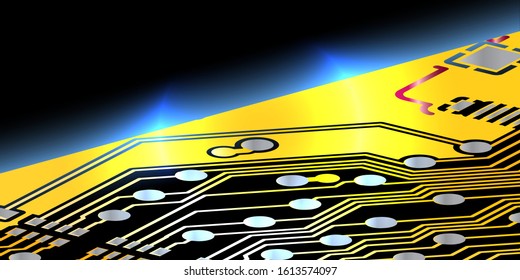 Yellow printed circuit board (PCB) with no components fit (Macro)