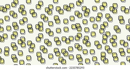 Yellow printed squares scattered across the canvas. Seamless pattern, suitable for print and application on the surface of the interior or decor.