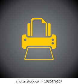 Yellow Printer Icon on Black Background.