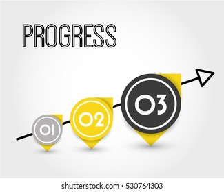 yellow progress infographic pointers, increase concept