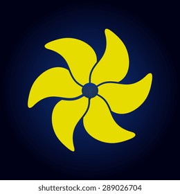 Yellow propeller icon - Vector on a blue background