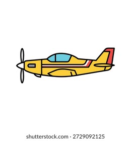 Gelbe Propellerflugzeug kleines Privatflugzeug flache Vektorgrafik