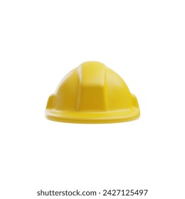 Icono amarillo del casco protector 3D. Gorro de seguridad de dibujos animados. Símbolo de construcción y mantenimiento. Ilustración vectorial de la mano de obra o equipo de la cabeza del ingeniero aislado en blanco