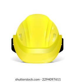 Yellow protective helmet. Polygonal construction helmet in 3D. Front view. Vector illustration.