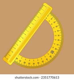 yellow protractor with divisions for measuring angles