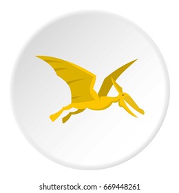 Yellow pterosaurs dinosaur icon in flat circle isolated on white background vector illustration for web
