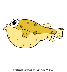 yellow puffer fish or fugu illustration hand drawn isolated vector
