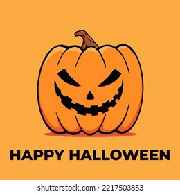 Yellow pumkin cartoon vector icon illustration. holiday halloween icon concept isolated premium vector.