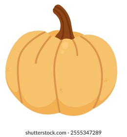 Yellow pumpkin flat vector illustration, isolated on white background, fall harvest gourd, pumpkin clip art