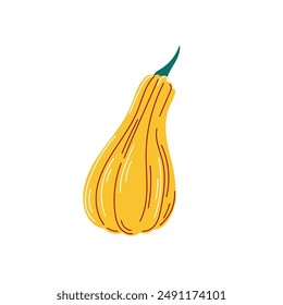 Yellow pumpkin icon in flat style. Autumn design. Vector illustration isolated on a white background.
