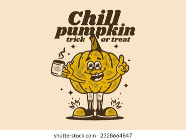 Yellow pumpkin mascot character design, in vintage style