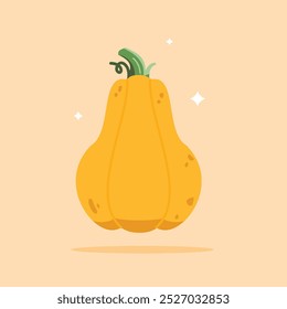 yellow Pumpkin vegetable illustration. Autumn pumpkin symbol for Halloween or Thanksgiving on Flat Design.