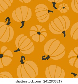 Yellow Pumpkins with Black Stems Vector Seamless Pattern