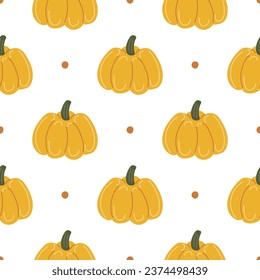 Yellow pumpkins. Vector illustration in flat cartoon style. Seamless pattern