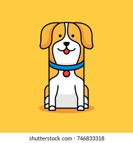 Yellow puppy vector logo isolated on background in cartoon style. Chinese zodiac symbol of happy New Year 2018. Cute holiday illustration for logos, labels, postcards, invitations, banners, prints