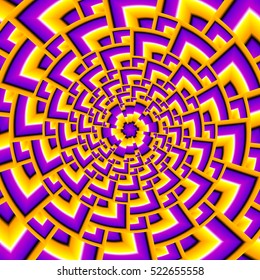Yellow and purple background with flower in techno style. Spin illusion