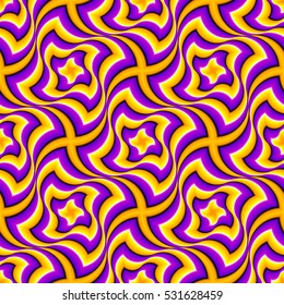 Yellow and purple background with motion illusion. Seamless pattern.