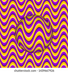 Yellow and purple background with moving sphere. Motion illusion.