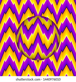Yellow and purple background with moving sphere. Motion illusion.