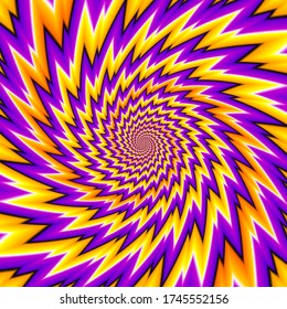 Yellow and purple  background with orange spirals. Spin illusion.