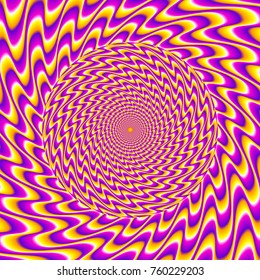 Yellow and purple background with the rotating sphere. Spin illusion.
