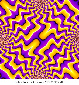 Yellow and purple background. Spin illusion. Seamless pattern.