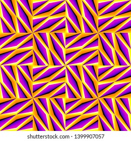 Yellow and purple background. Spin illusion. Seamless pattern.