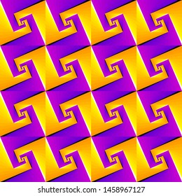 Yellow and purple background with squares. Optical illusion of movement. Seamless pattern.