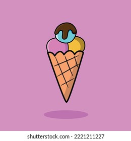 Yellow, purple, blue ice cream on purple background