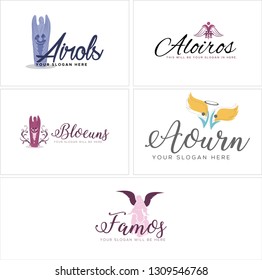 Yellow Purple Blue Line Art Angel Wings Fairy Ghost Combination Mark Logo Design Vector Concept Suitable For Family Cartoon Fairytale