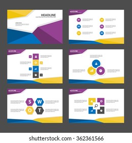Yellow purple blue presentation templates Infographic elements flat design set for brochure flyer leaflet marketing advertising
