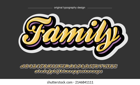 yellow and purple bold 3d calligraphy text style