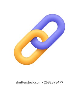 Enlace de cadena amarillo y púrpura. Conexión, asociación, hipervínculo y concepto de unidad. Icono de Vector 3D. Estilo minimalista de dibujos animados.
