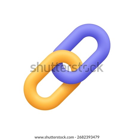 Yellow and purple chain link. Connection, partnership, hyperlink and unity concept. 3d vector icon. Cartoon minimal style.