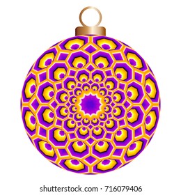 Yellow and purple christmas ball from octagons in techno style. Optical expansion illusion.