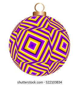 Yellow and purple christmas ball with stars and squares (motion illusion)