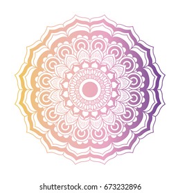 Yellow And Purple Color Gradient Brilliant Flower Mandala Vintage Decorative Ornament In Closeup Vector Illustration