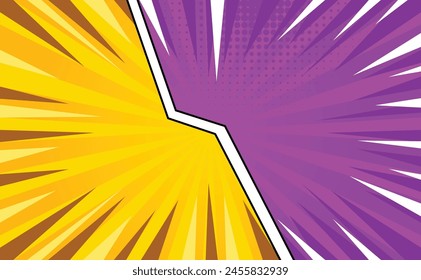 Plantilla de Vector de diseño de fondo de dibujos animados de cómic púrpura amarillo