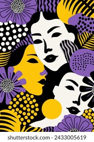 Yellow and purple female faces pattern