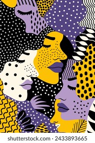 Yellow and purple female faces pattern
