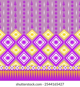 Yellow and purple floral sarong Designed with geometric patterns that blend perfectly and are eye-catching in terms of fabric. Clothes or decorations Vector illustration