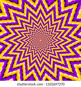 Yellow and purple  flower blossom. Optical expansion illusion.