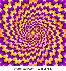 Yellow and purple  flower blossom. Optical expansion illusion.