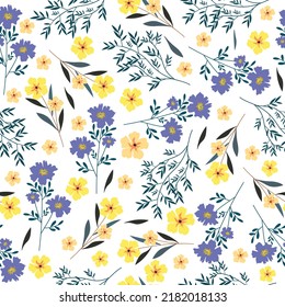 yellow and purple flowers seamless pattern