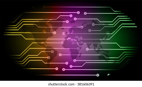yellow purple green Light Abstract Technology background for computer graphic website interne business.circuit.illustration.digital.infographics.binary code. www.vector.motion move blur. World map