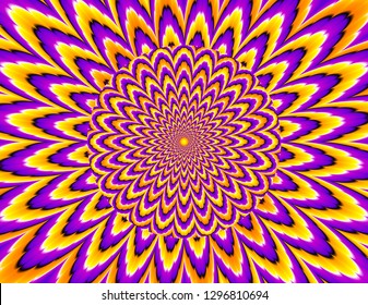 Yellow and purple  growing sphere. Optical expansion illusion.