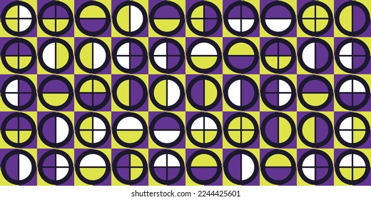 Yellow and purple half circles - geometric pattern. Vecor print seamless, for interior, textiles, wallpaper and other surfaces.