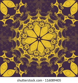 Yellow and purple indian mandala seamless pattern