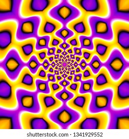 Yellow and purple kaleidoscope background. Optical illusion of movement.