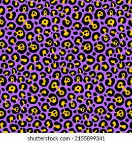 Yellow Purple Leopard Animal Motif Vector Seamless Pattern. Awesome for classic product design, fabric, backgrounds, invitations, packaging design projects. Surface pattern design.